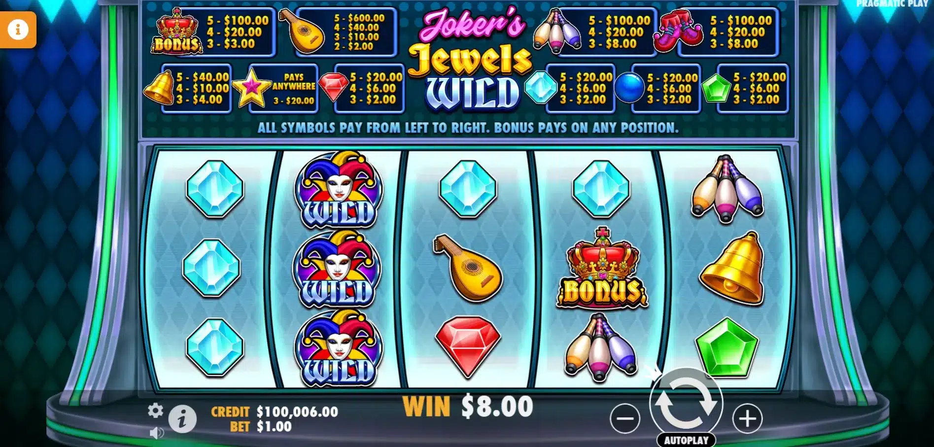 Joker's Jewels Wild Pragmatic Play Vodds