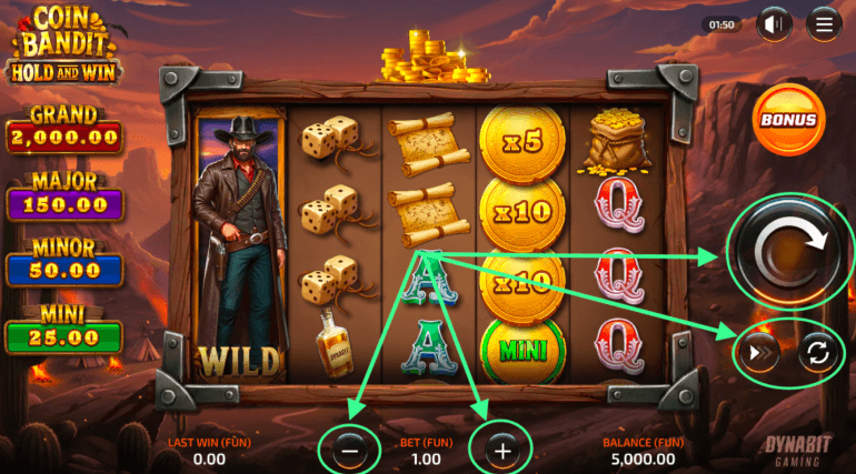 Coin Bandit gameplay &mdash; Hold and Win con monedas coleccionadas